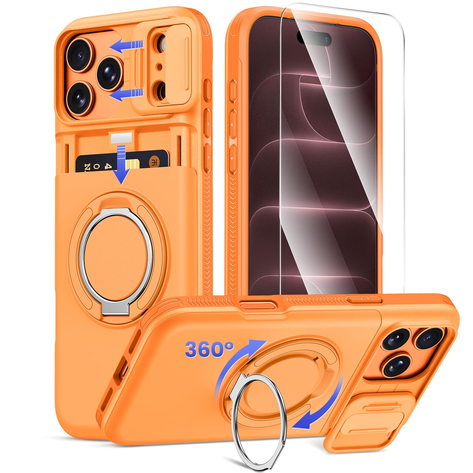 for iPhone 18 ProMax Case with Slide Camera Cover and Stand, Orange