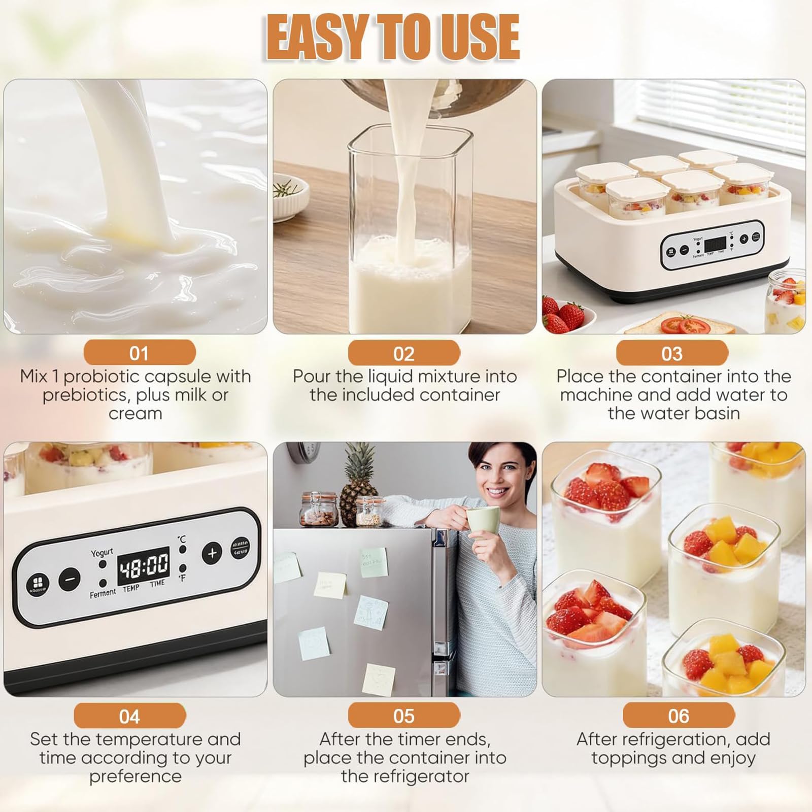 Yogurtiera Elettrica Di Grande Capacità Con Timer Digitale, Fermentatore A Temperatura Regolabile Per Yogurt Greco Probiotico Fatto In Casa