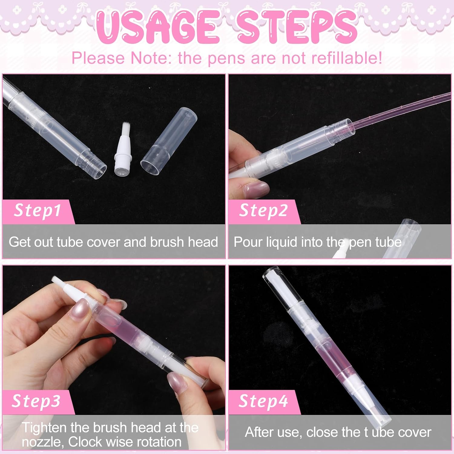 50 Pack 3 ML Transparent Twist Pens, Empty Cuticle Oil Pen Empty Nail Oil Pen Transparent Twist Pens with Brush Tip Cosmetic Lip Gloss Containers Eyelash Growth Liquid Tube, with 2 Stickers