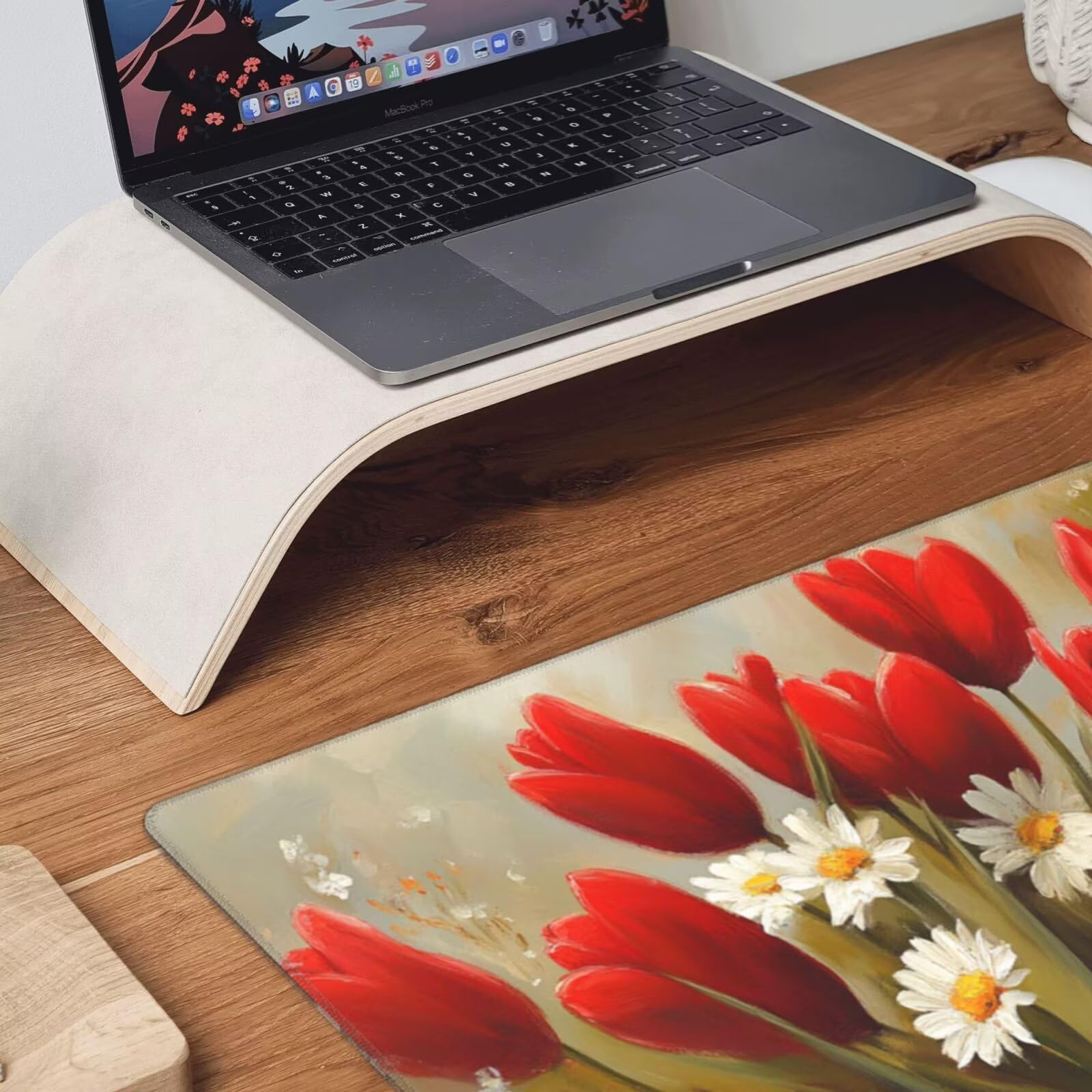Czerwona podkładka pod mysz XXL tulipanowa mata na biurko 1600 x 800 x 3 mm zmywalna podkładka do gier na laptopa, z antypoślizgową gumową podstawą do gier, PC, pracowników biurowych Y829
