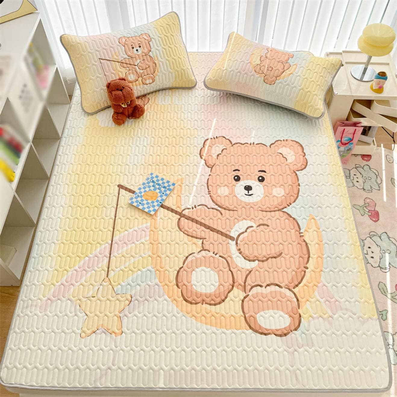 Single mattress pad, 3-piece set, soft, cool to the touch, machine washable, lion pattern, high density, fluffy and lightweight, mattress pad, cool mattress pad, 1 piece, 150x200*A, bed sheet, queen