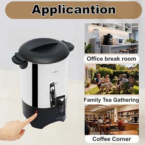 Miniatura 2 de Cafetera de acero inoxidable de 5.2L, cafetera comercial grande de 30 tazas, preparación rápida, percoladora de café de doble pared de 86.0-212.0