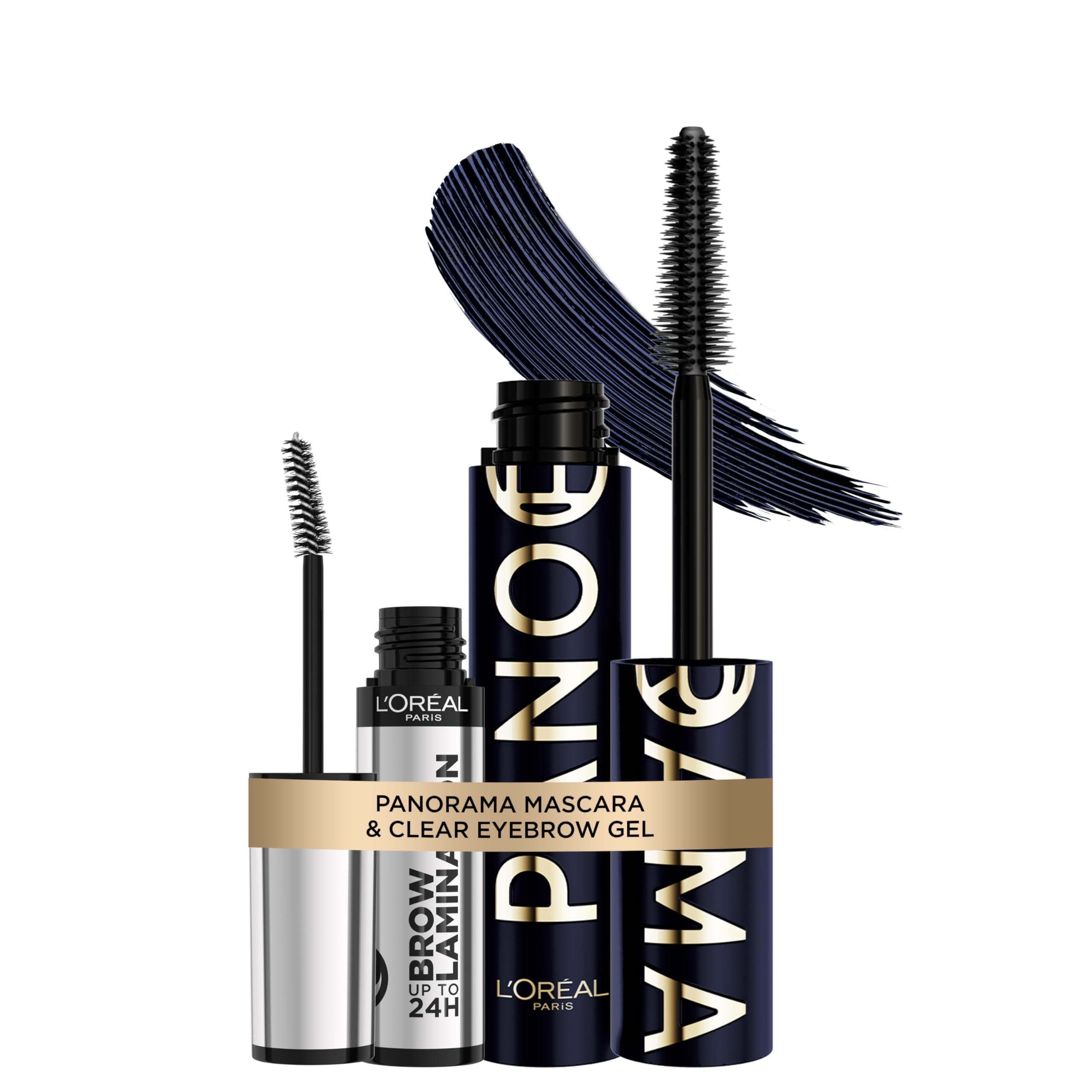 L'Oréal Paris Augen-Look Bundle: Panorama Chromatic Mascara (Bleu Suede) für 1,4x größere Augen & Infaillible 24H Brow Lamination Augenbrauengel für geliftete Brauen, Augen Makeup Duo
