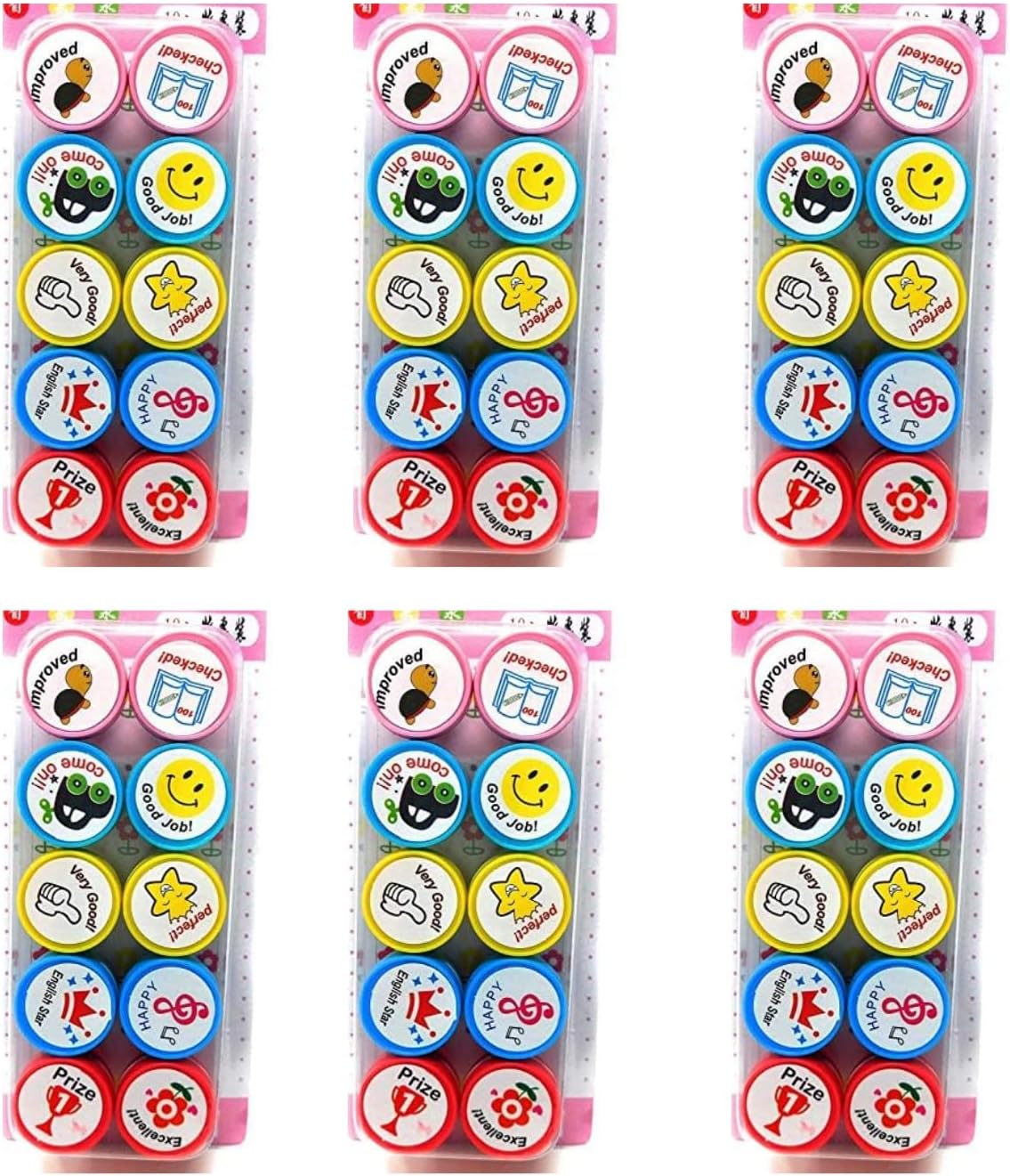 Crackles Kids Stamp Set Motivation stamp School Scrap booking Self Ink Stamp DIY Teachers Self Inking Praise Reward Stamps Only Red Ink(No Ink pad Included) (Pack of 6)