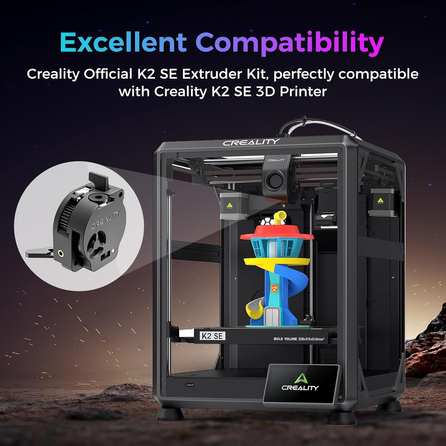 Creality Official K2 SE Extruder Kit, Original 80N Strong Extrusion Force Extruder, Built-in Filament Break Sensor, High-Hardness Dual Gears for Smooth Feeding, Compatible with Creality K2 SE