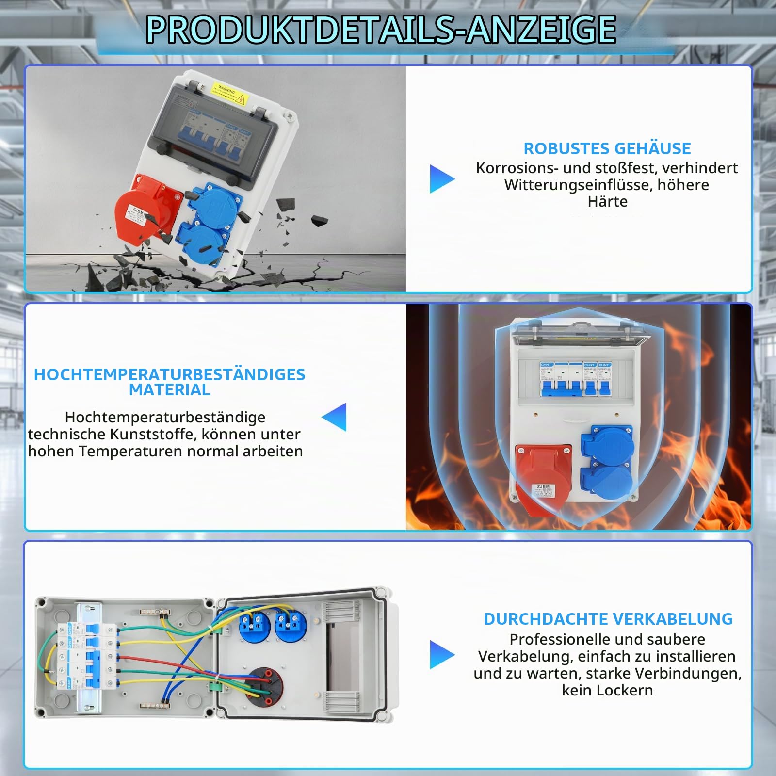 Baustromverteiler 16A verteiler Bausatz,Wandverteiler mit fi Schalter Bringen,2xSchuko-Steckdose und CEE-Steckdose,IP54 Wasserdicht Stromverteiler Steckdose,für Drinnen und Draußen Baustromverteile