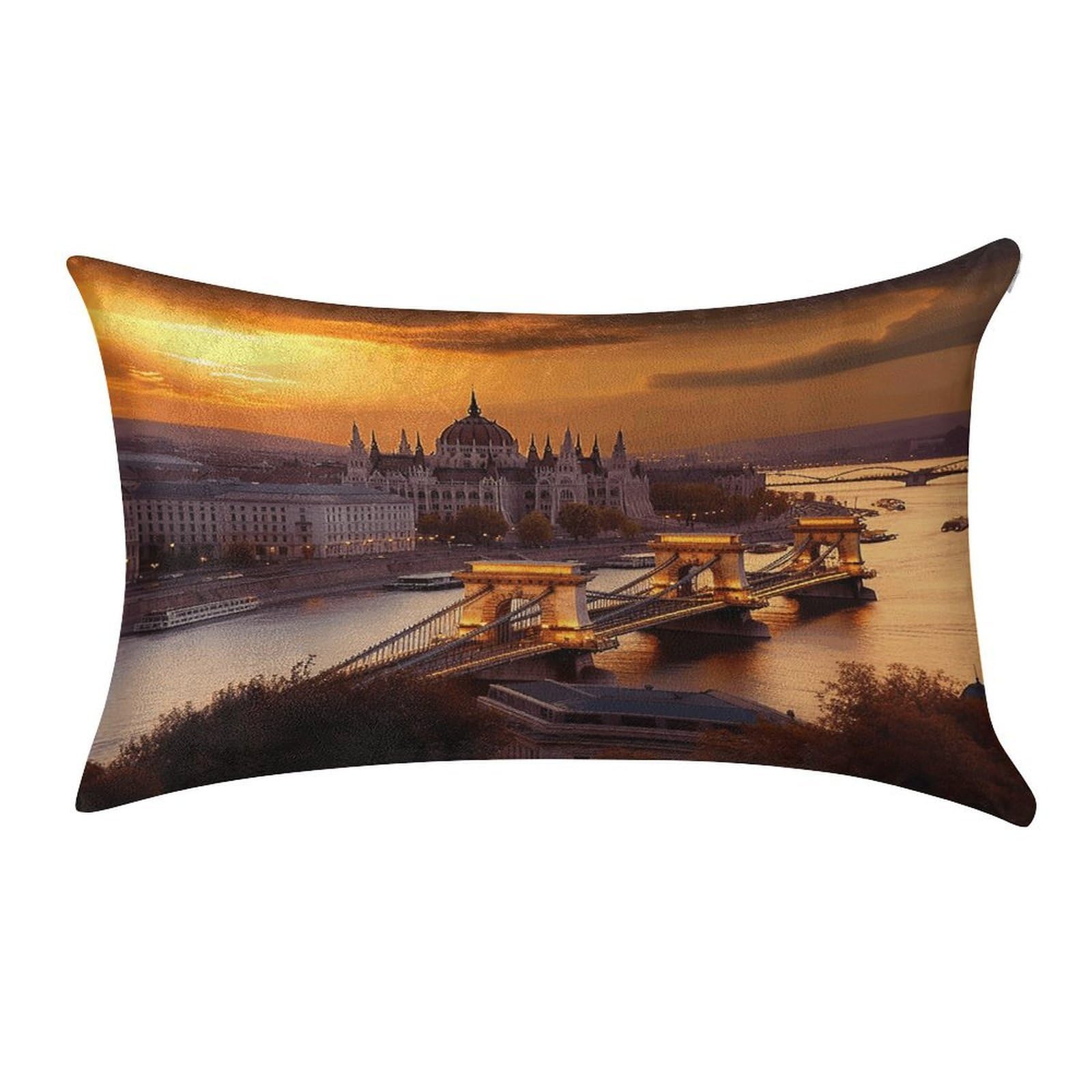 VstaDank Sunset in Budapest Throw Pillow Cover 12"×20" Ultra Soft Pillowcase Cozy Lumbar Pillow Shell Gold Velvet Exquisite Decorative Cushion Sham Protector for Couch Sofa Bedroom