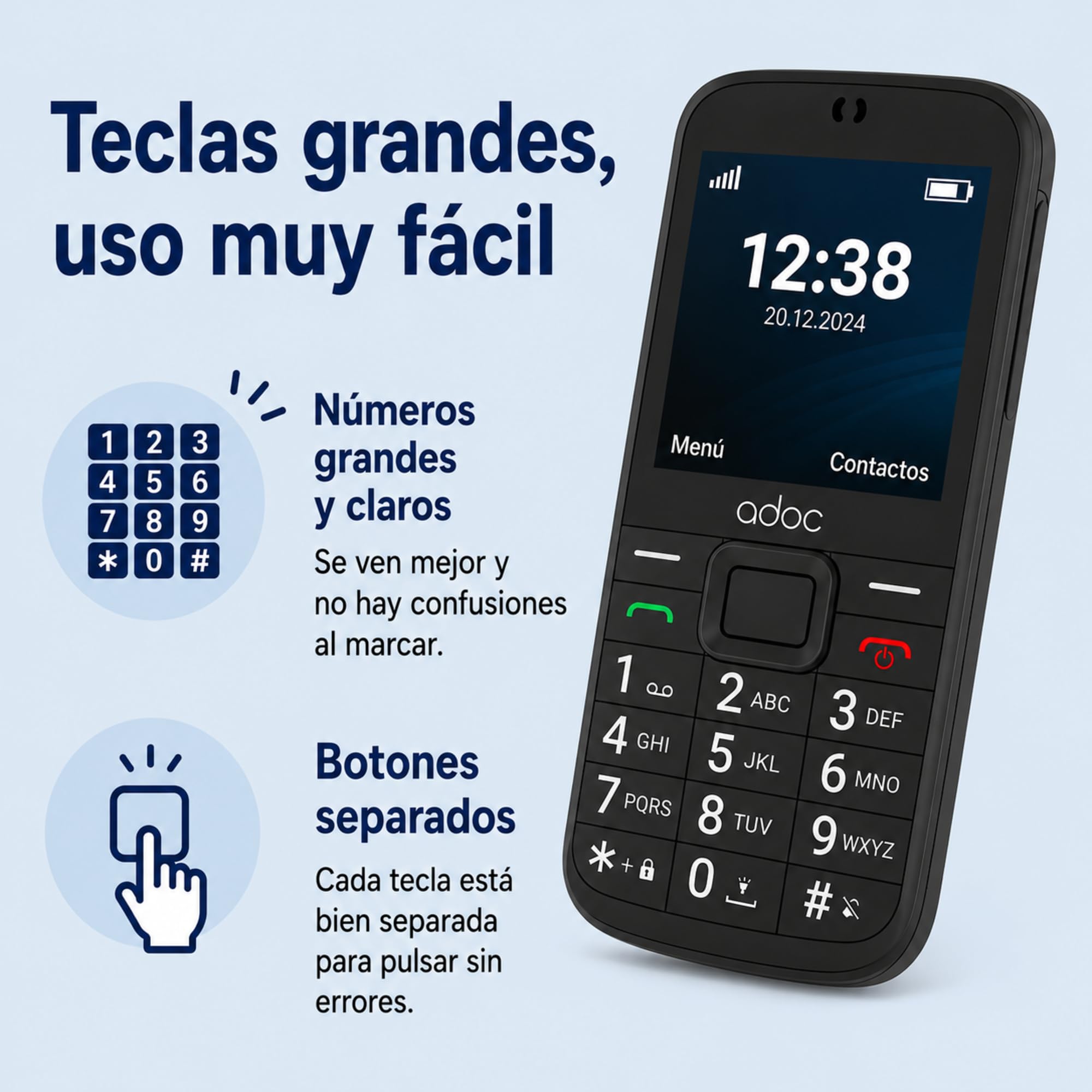 ADOC SP2 Teléfono Móvil para Personas Mayores, Negro