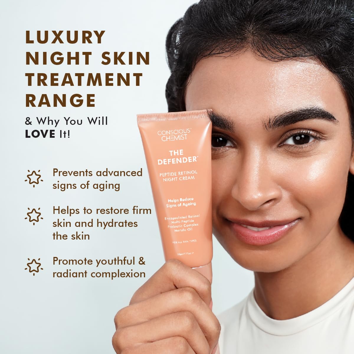 Conscious Chemist Luxury Night Treatment Skincare Routine Kit For Anti Aging | Pack of 4 | For Him & Her | Face Wash, Serum, Face Moisturiser, Sunscreen - Image 3 thumbnail