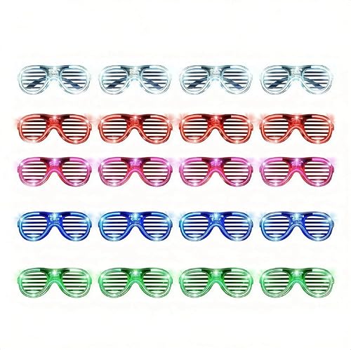 BezosMax 20-Pack LED Glow Glasses Shutter Shade Party Eyewear for Rave | Rave Eyewear, LED Glow Effect, Pack of 20, Party Accessories, Shutter Shades