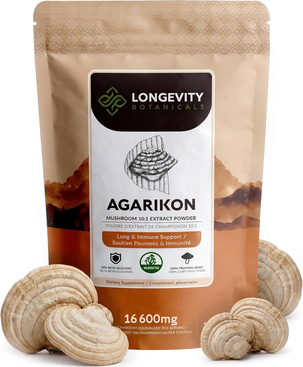 Agarikon Mushroom Powder Supplement 100g | Pure Fruiting Body 10:1 High Strength Extract | 30% Beta-D Glucans | 16,600mg Raw Equivalent Per Serving | Immune, Respiratory & Antioxidant Support