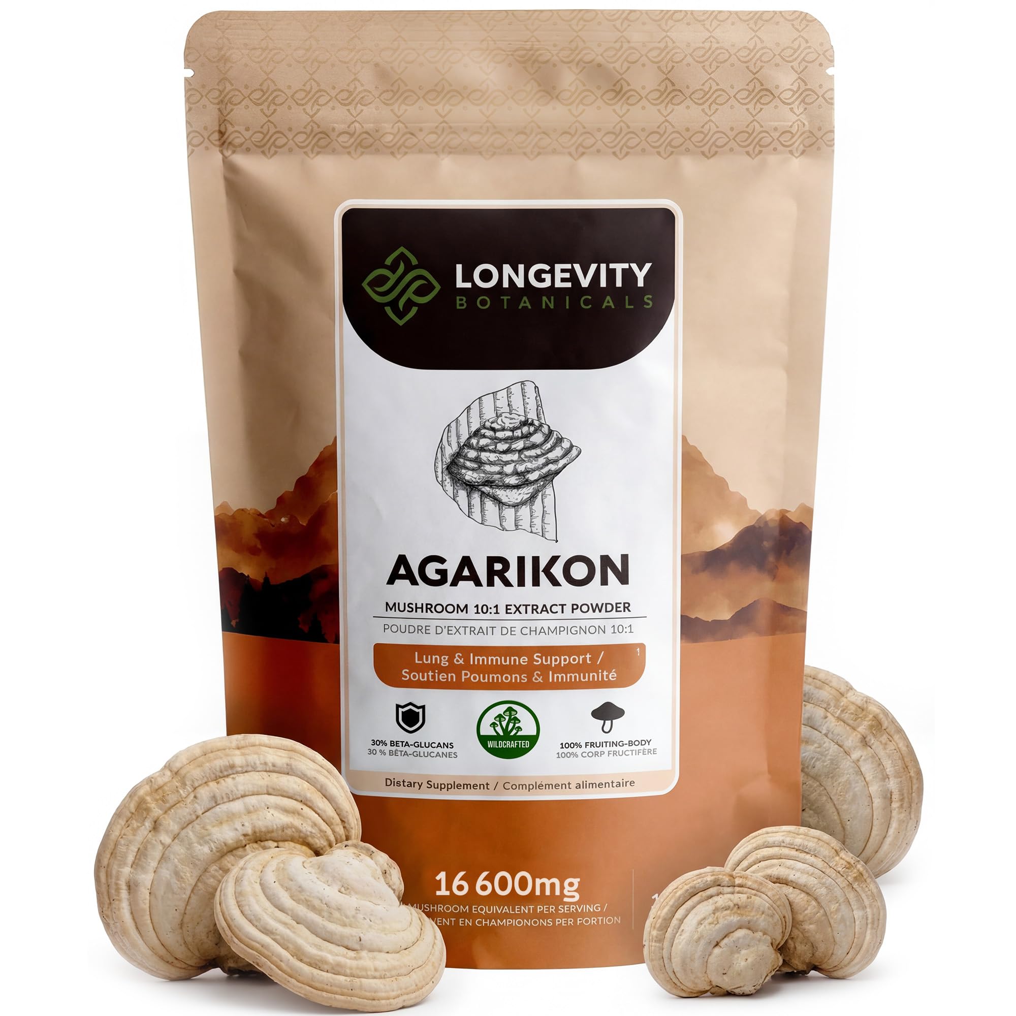 Agarikon Mushroom Powder Supplement 100g | Pure Fruiting Body 10:1 High Strength Extract | 30% Beta-D Glucans | 16,600mg Raw Equivalent Per Serving | Immune, Respiratory & Antioxidant Support