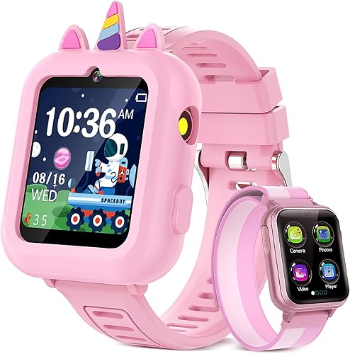 Reloj inteligente para niñas de regalo para edades 3-12 con 39 juegos, reloj despertador, cámara, reproductor de música, video, podómetro, linterna