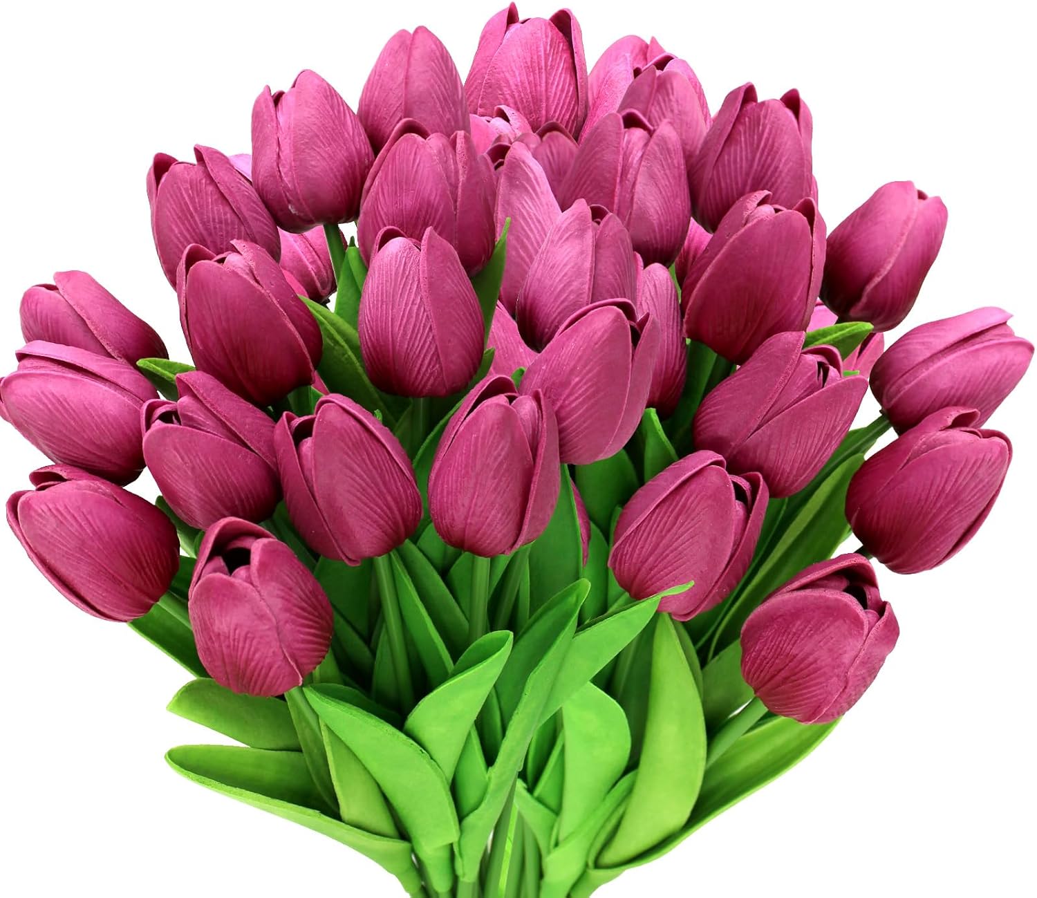 28pcs Hot Pink Flowers Artificial Tulip Stems Real Feel PU Tulips for Easter Spring Wreath Wedding Bouquet Centerpiece Floral Arrangement Cemetery Table Décor 13" Tall
