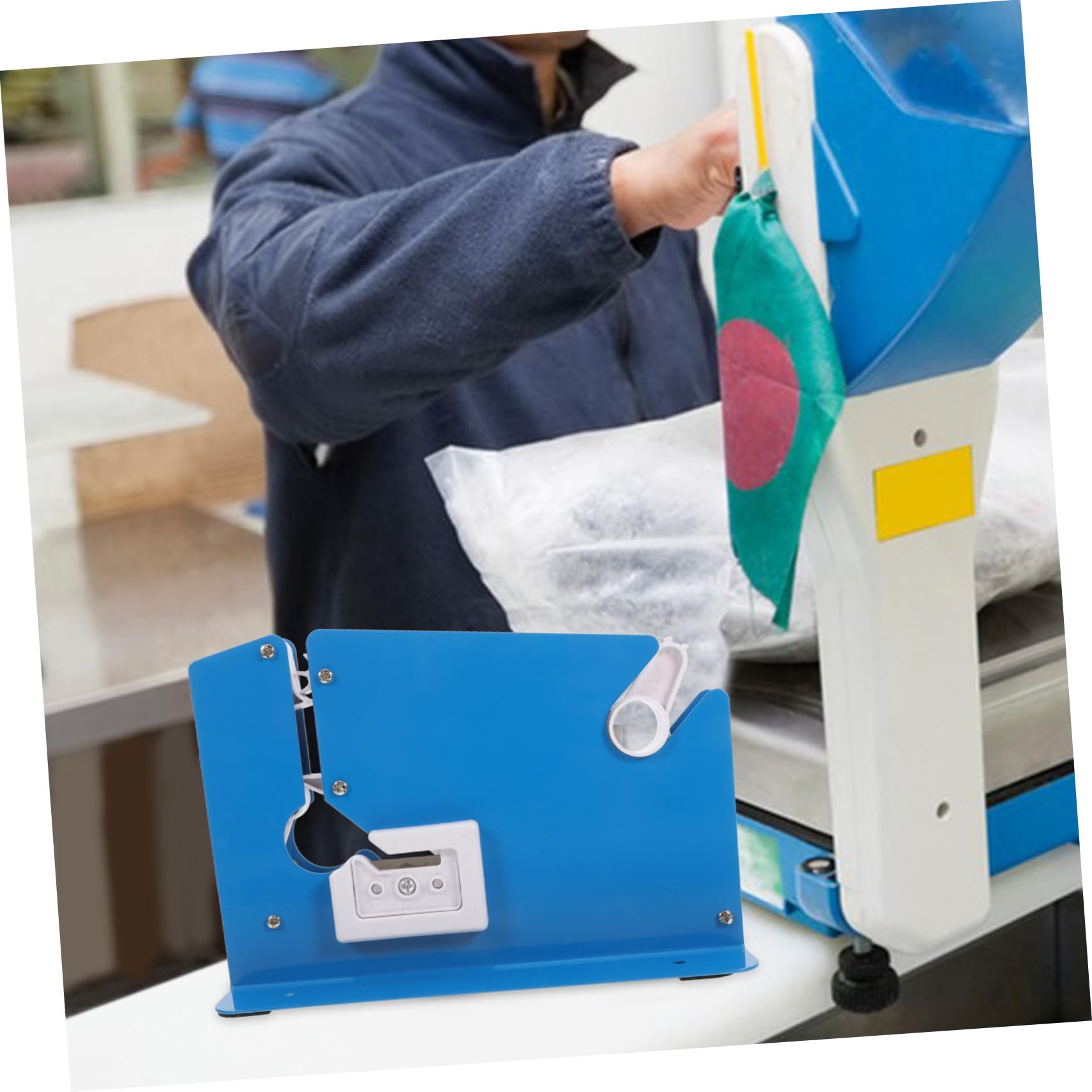 Gatuida Sigillatrice per Sacchetti in Ferro e Plastica Dispenser Nastro Adesivo Blu, Dispositivo Versatile per Sigillatura Sicura di Sacchetti di Prodotti e Verdure in Ristoranti e Case