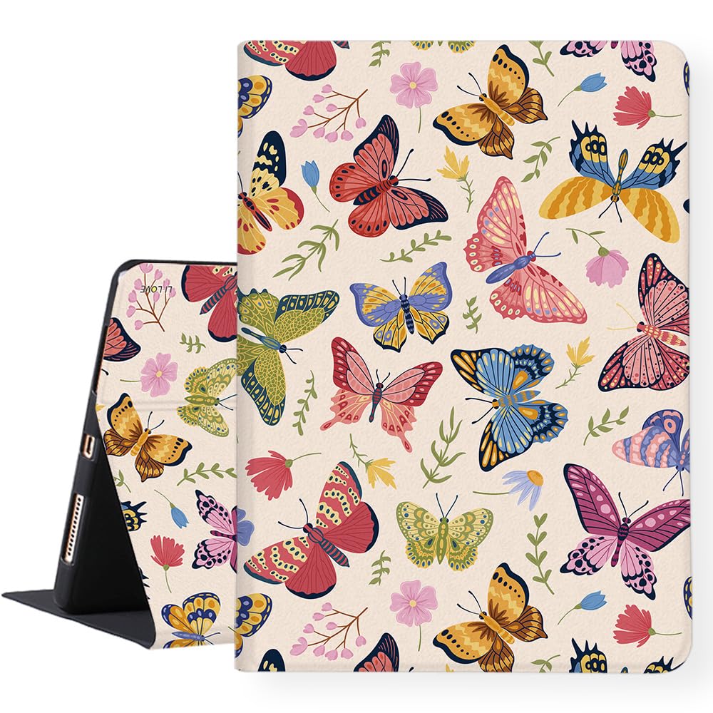 LI-LOVE Case for iPad A16 11 inch 2025 (11th Gen), iPad 10th Generation 10.9 inch 2022, Butterfly Folio Stand Cover Soft TPU Adjustable Angles Auto