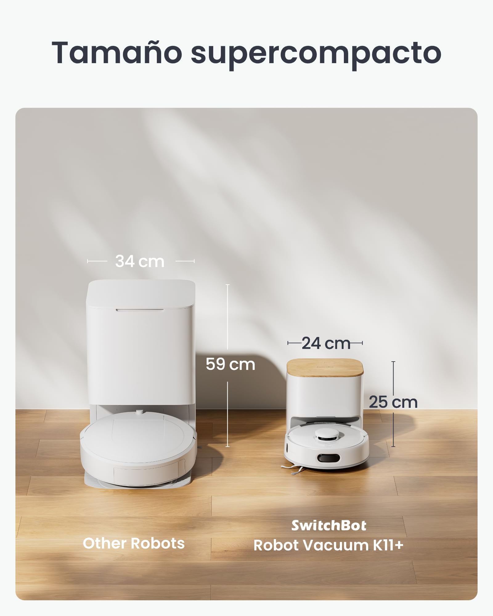 SwitchBot K11+ Robot Aspirador con fregona, 6000 Pa de succión, 90 días de Recogida de Polvo, autovaciado LDS Mapeo Inteligente diseño Delgado de 3,6 Pulgadas, Compatible con Apple Home Alexa Google