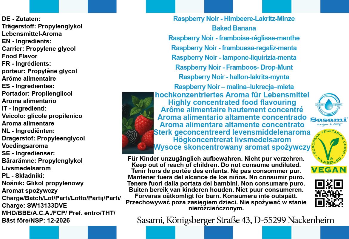 Raspberry Noir - lampone-liquirizia-menta aroma concentrato - vegano - Sasami - 100ml