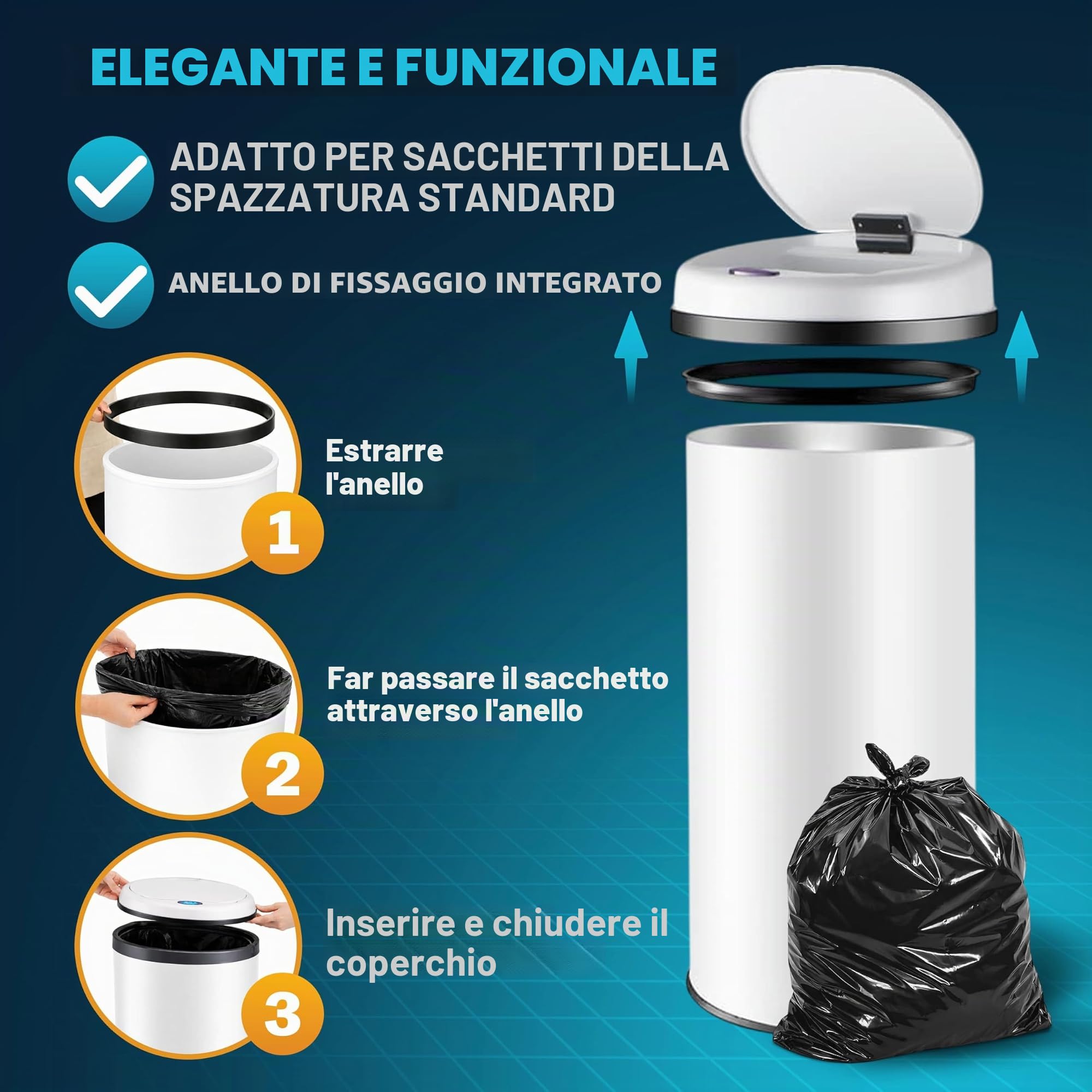Monzana® Cestino a Sensore incl. Cavo di Ricarica Acciaio Inox Display LED Touchless Pattumiera Smart Raccolta Differenziata | Pattumiera intelligente da 50 l, con sensore, senza contatto, riciclabile, in acciaio inox, cavo USB, vano batteria protetto