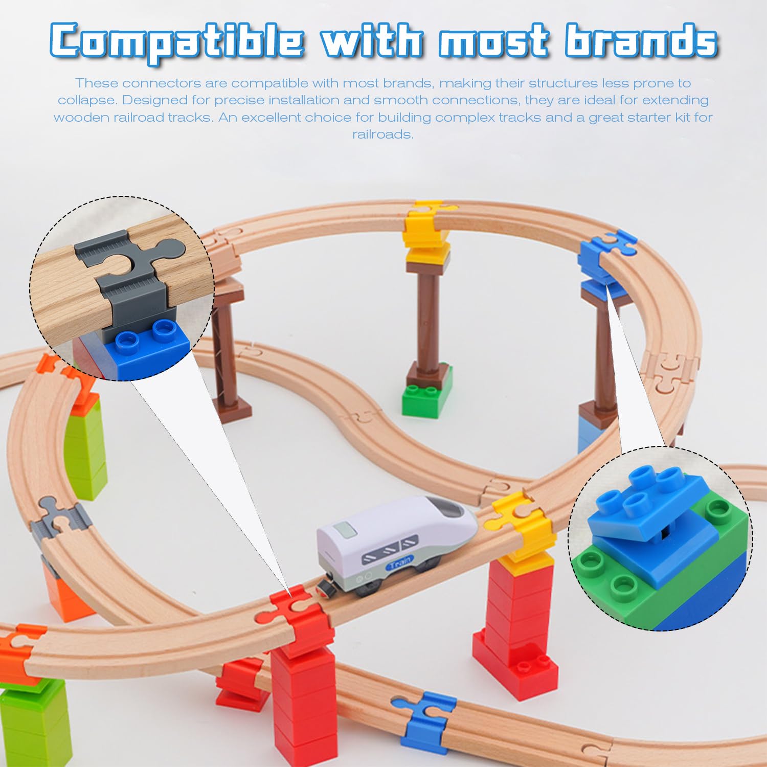 Ferrovia in legno adattatore 28 pezzi ferroviario legno ferroviario connettori accessori per ferrovia in legno, 5 stili
