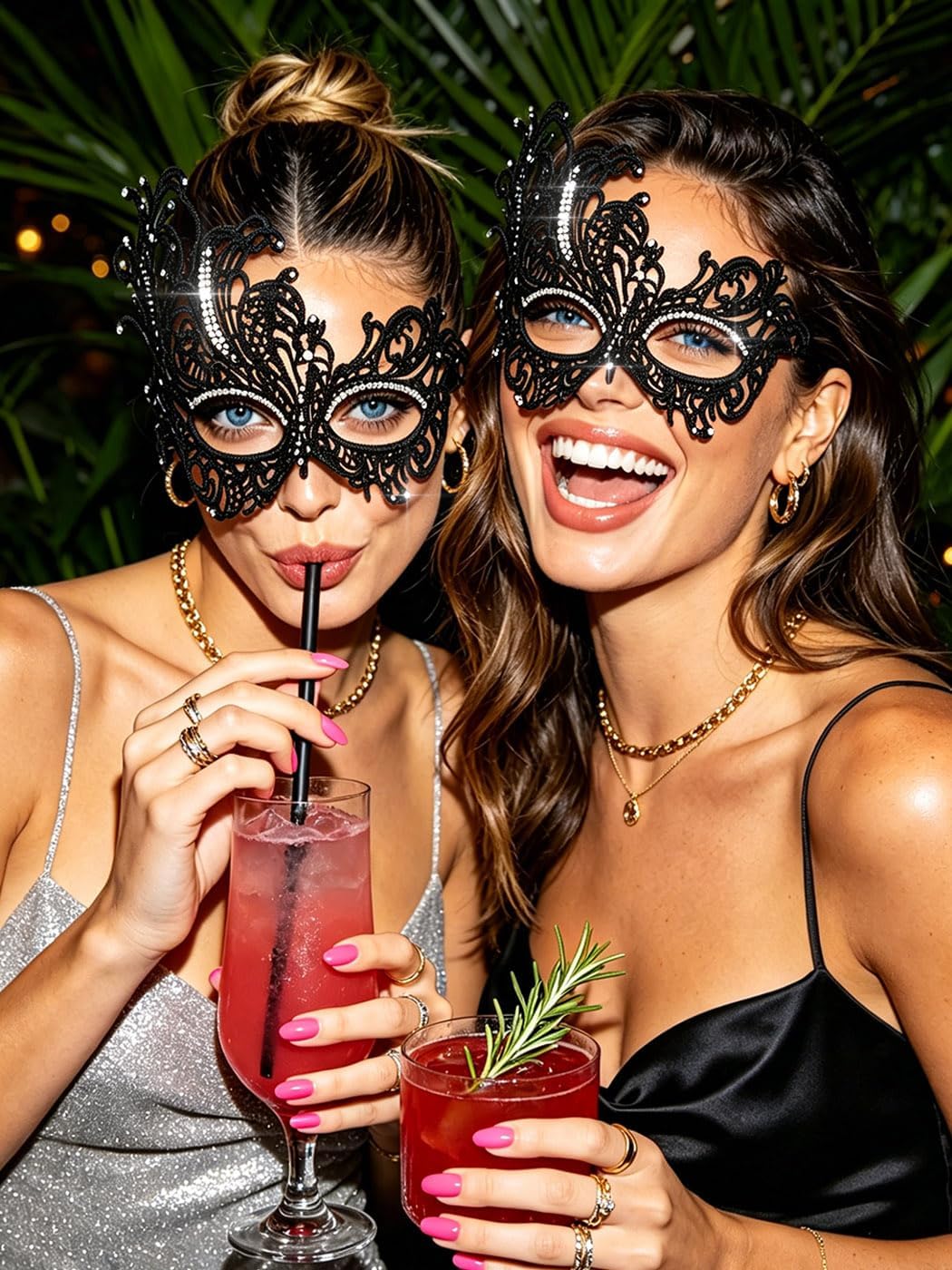 Tgirls Rhinestone Masquerade Mask Crystal Tassel Lace Mask Costume Party Eye Mask Sparkly Face Masks