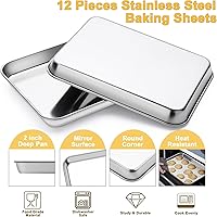 Vista 2 de Juego de 12 bandejas de acero inoxidable para hornear, bandeja de horno de metal para hornear, bandeja para hornear para horno tostador, fácil