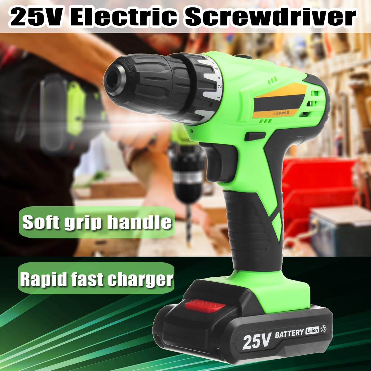 wiertarka, Wiertarka akumulatorowa 25 V, 2 akumulatory litowo-jonowe, zestaw wkrętarek elektrycznych do ładowania