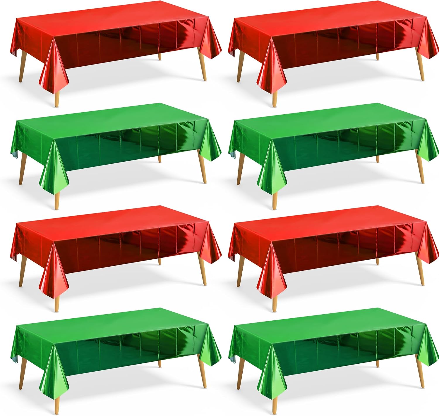 Just Shimmer 8 Pieces Red & Green Foil Tablecloth 54 * 72inch Plastic Birthday Party Table Cloths Disposable Waterproof Table Cover for Christmas Wedding Graduation Party Supplies