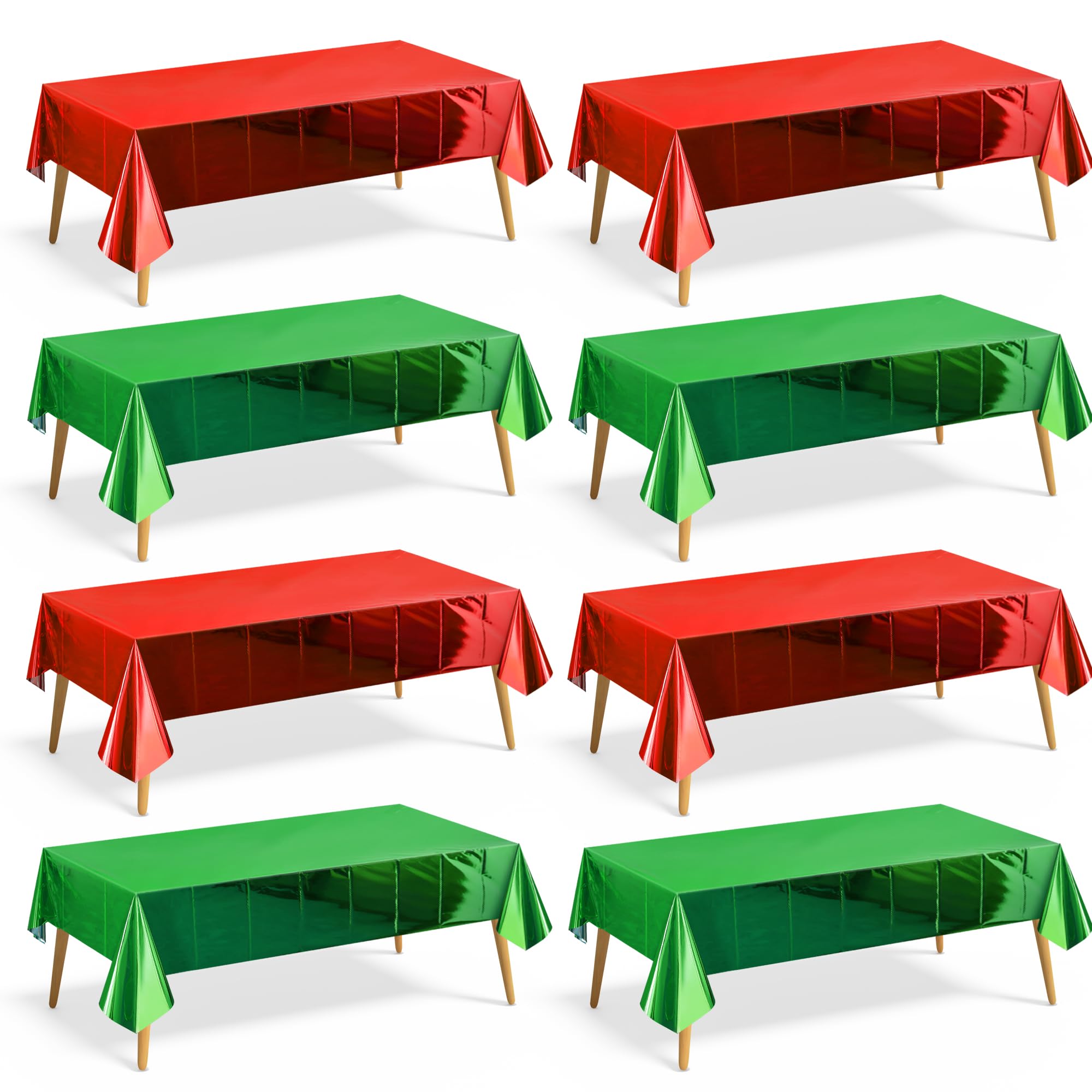 Just Shimmer 8 Pieces Red &amp; Green Foil Tablecloth 54 * 72inch Plastic Birthday Party Table Cloths Disposable Waterproof Table Cover for Christmas Wedding Graduation Party Supplies