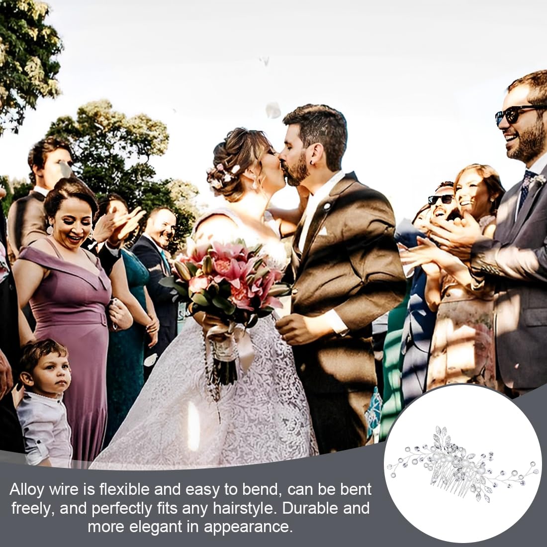 Peinetas para el Pelo de Novia con Cristal y Flor, Tocados de Pelo Boda con Perlas, Adornos Elegantes para Mujeres y Niñas, Color Plata