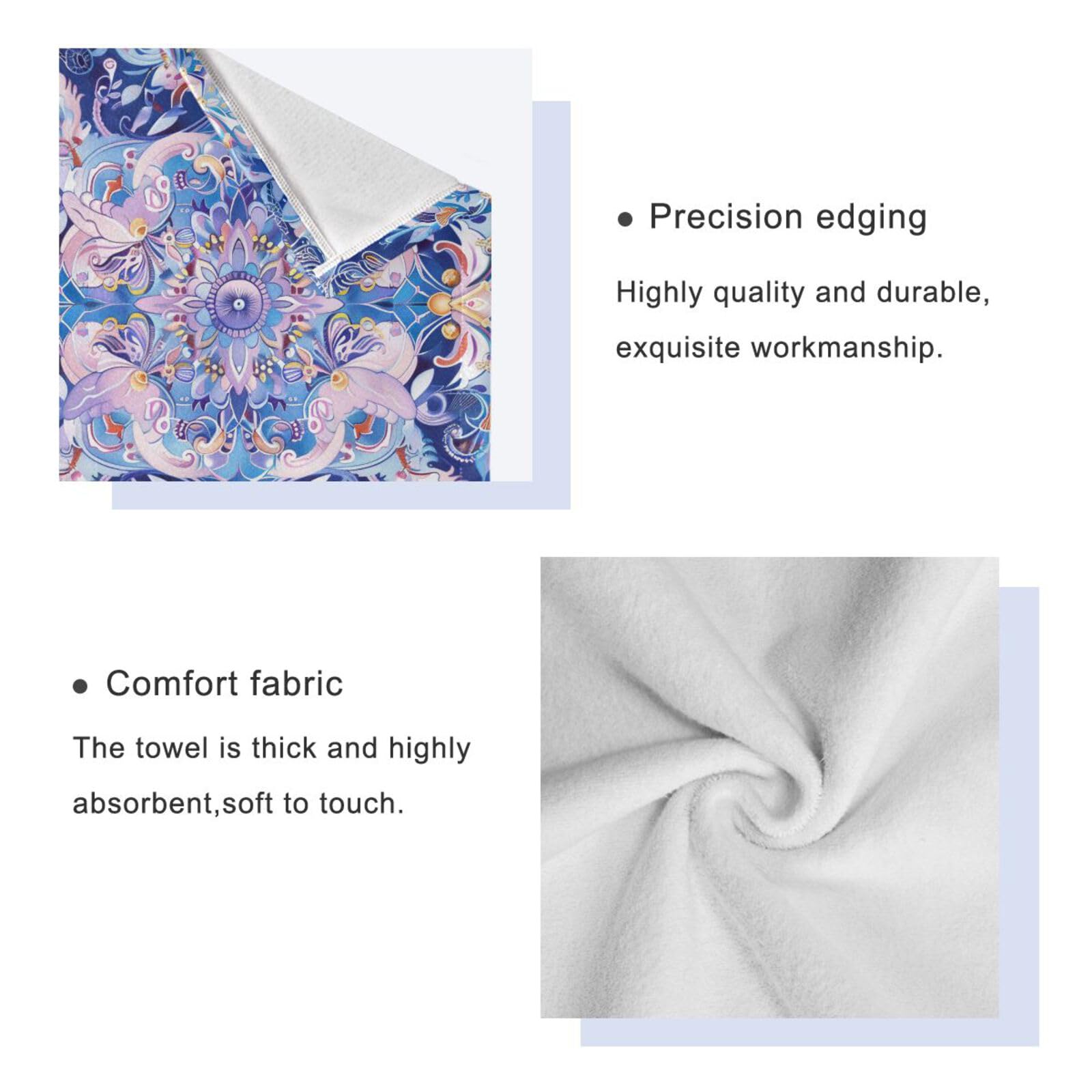 Set di 3 asciugamani decorativi per il viso in stile bohémien, motivo floreale viola, 1 asciugamano da bagno, 1 asciugamano per mani, 1 panno per la casa, cucina, hotel, palestra, nuoto, spa