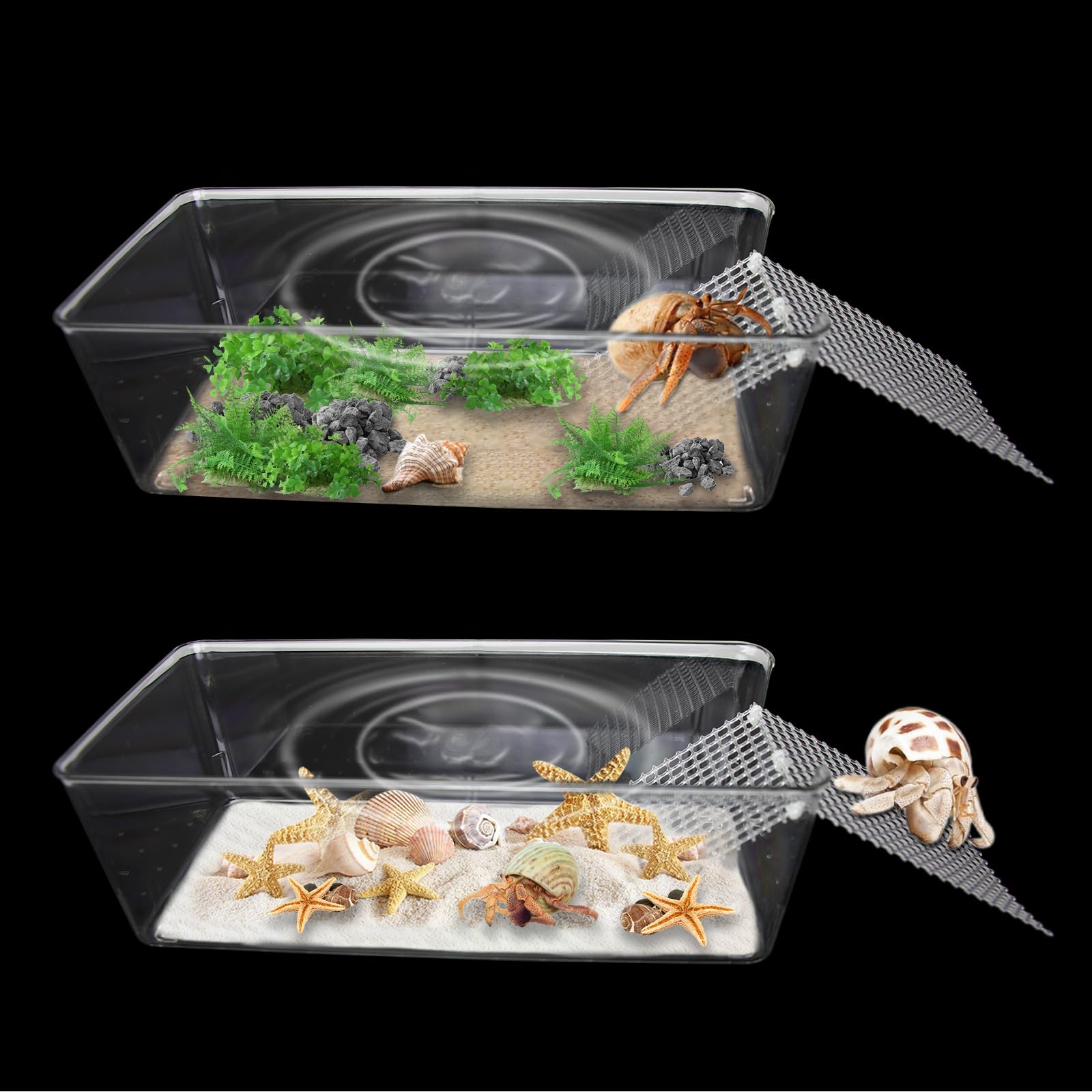 Iffitya 2 Packs Large Hermit Crab Water Tank - Ideal Hermit Crab Pool and Tank Combination - Hermit Crab Water Tank with Cuttable Climbing Ramp,