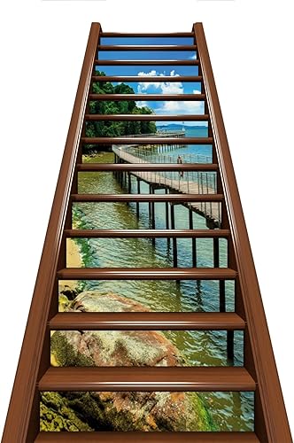 Miniatura 2 de Calcomanías autoadhesivas para escaleras, color marrón, verde y azul, 13 unidades de vinilo para pelar y pegar, para escaleras, 7.1 x 39.4 pulgadas