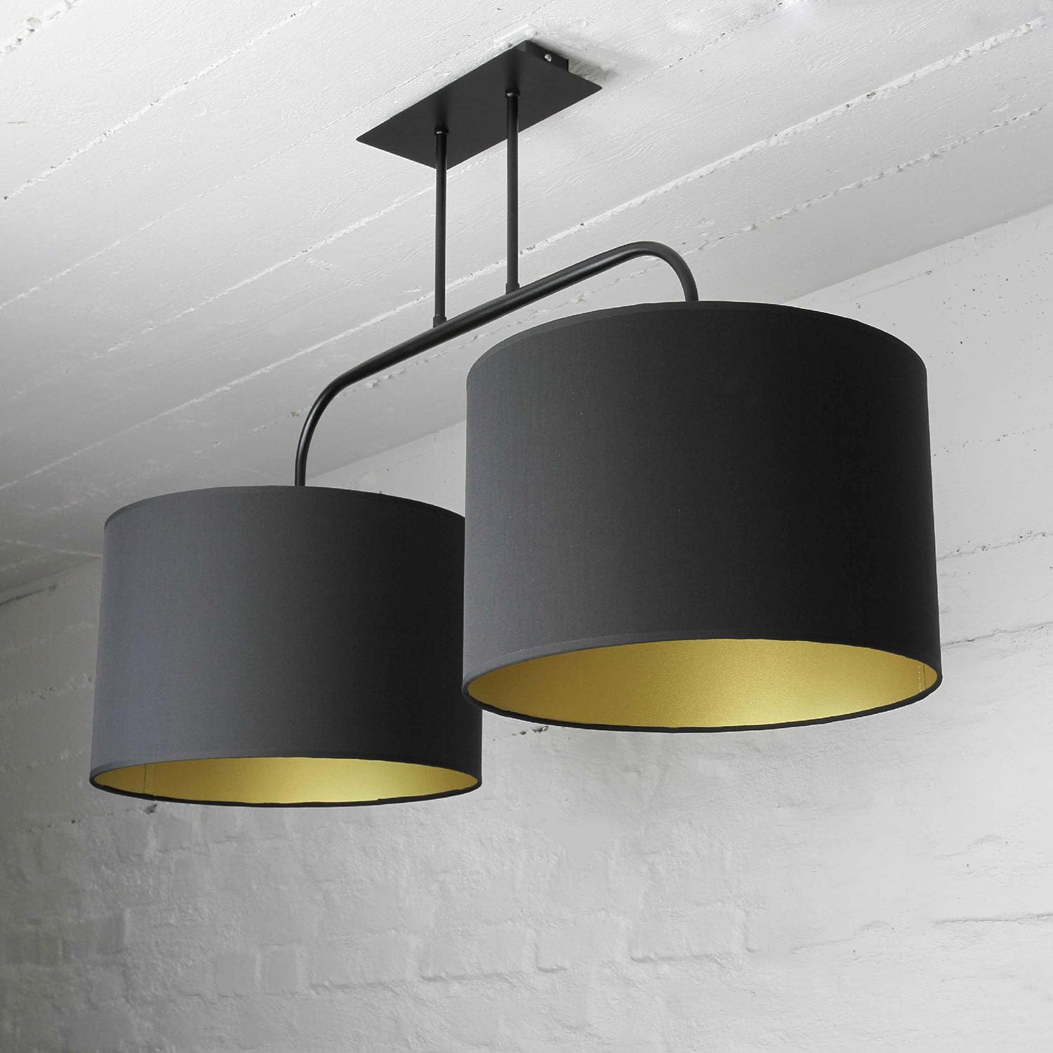Deckenleuchte Loft im modern Stil schwarz Doppel Stoffschirm 2x E27 bis max. je 100W 230V Deckenlampe innen Vintage Beleuchtung Wohnzimmer Schlafzimmer Esstisch