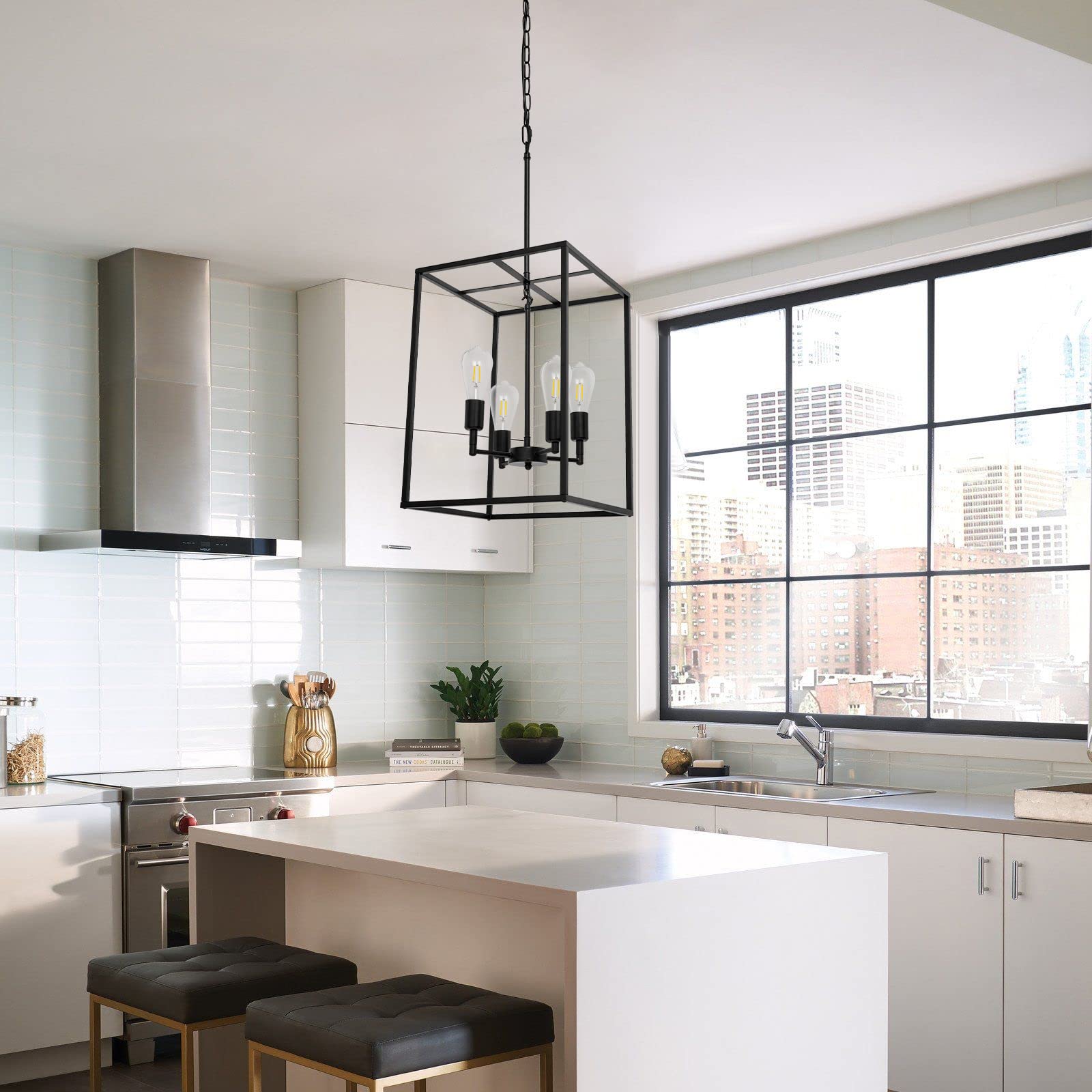 Black Industrial Rustic Chandelier , Modern Farmhouse Large Pendant Light Hanging for Dining Room , Kitchen Island, Hallway, Lobby ( Black,4-Light )