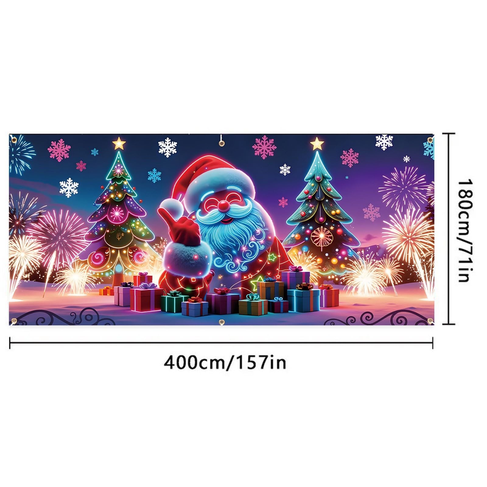 Bandera fluorescente para puerta de garaje, festivas, festivas, para fiestas, 157 x 71 pulgadas, fondo de fotografía de Papá Noel 108