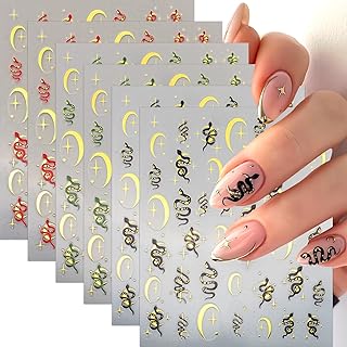 6 Sheets Star Moon Nail Art Stickers 3D Self-Adhesive Snake Nail Decals Red Black Green Snake Nail Design Stickers Colorful Snakes Nail Supplies Nail Decoration for Women DIY Manicure Accessories