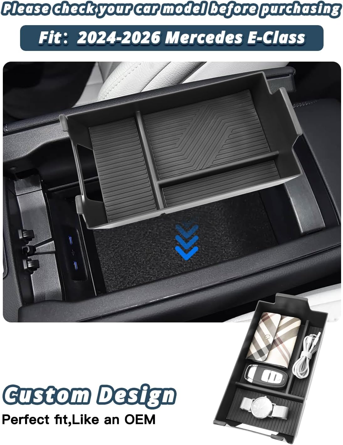 Ruiya E350/E450/E350 4MATIC Console Organizer for 2024-2026 Mercedes E-Class Accessories Armrest Console Organizer Compatible with 2024 2025 2026 Mercedes E-Class Sedan (W214) & E Wagon (S214/X214)