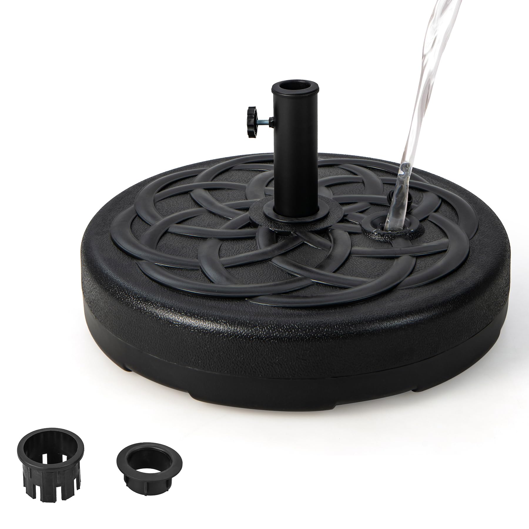 Wytrzymały stojak na parasol na drążki 38 mm/48 mm, wypełniany wodą 23 l / 39 kg, piasek, średnica 56 cm, przenośny, z uchwytem, czarny uchwyt na parasol zewnętrzny