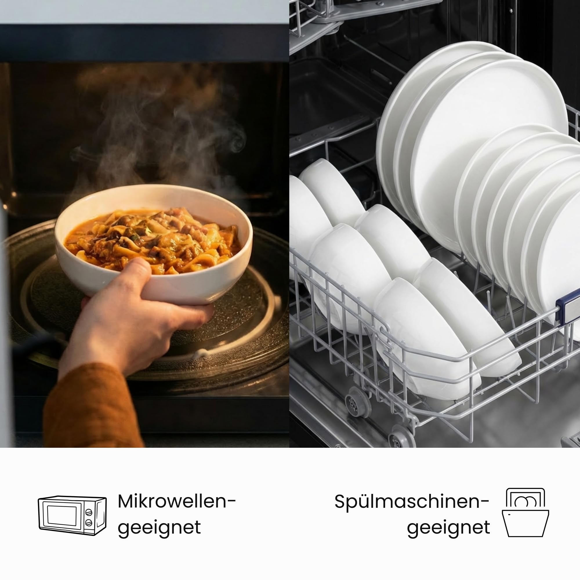 Zoha Pure Geschirrset 12 Personen – modernes Porzellan Tafelservice 48-teilig – elegantes Kombiservice im skandinavischen Stil – hochwertiges weißes Geschirr – spülmaschinengeeignet & mikrowellenfest