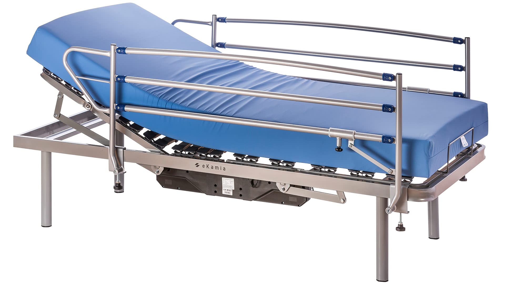 ekamia - ERIS Cama Articulada Eléctrica + Colchón Sanitario HR + Barandillas y Patas de 30cm - 90cm x 190cm, Mando con Cable