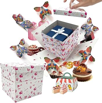 Birthday Explosion Gift Box, Explosion Box with Flying Butterflies, DIY Exploding Surprise Gift, Flying Butterfly Surprise Gift Box for Birthdays, Wedding, Mothers Day, Anniversaries