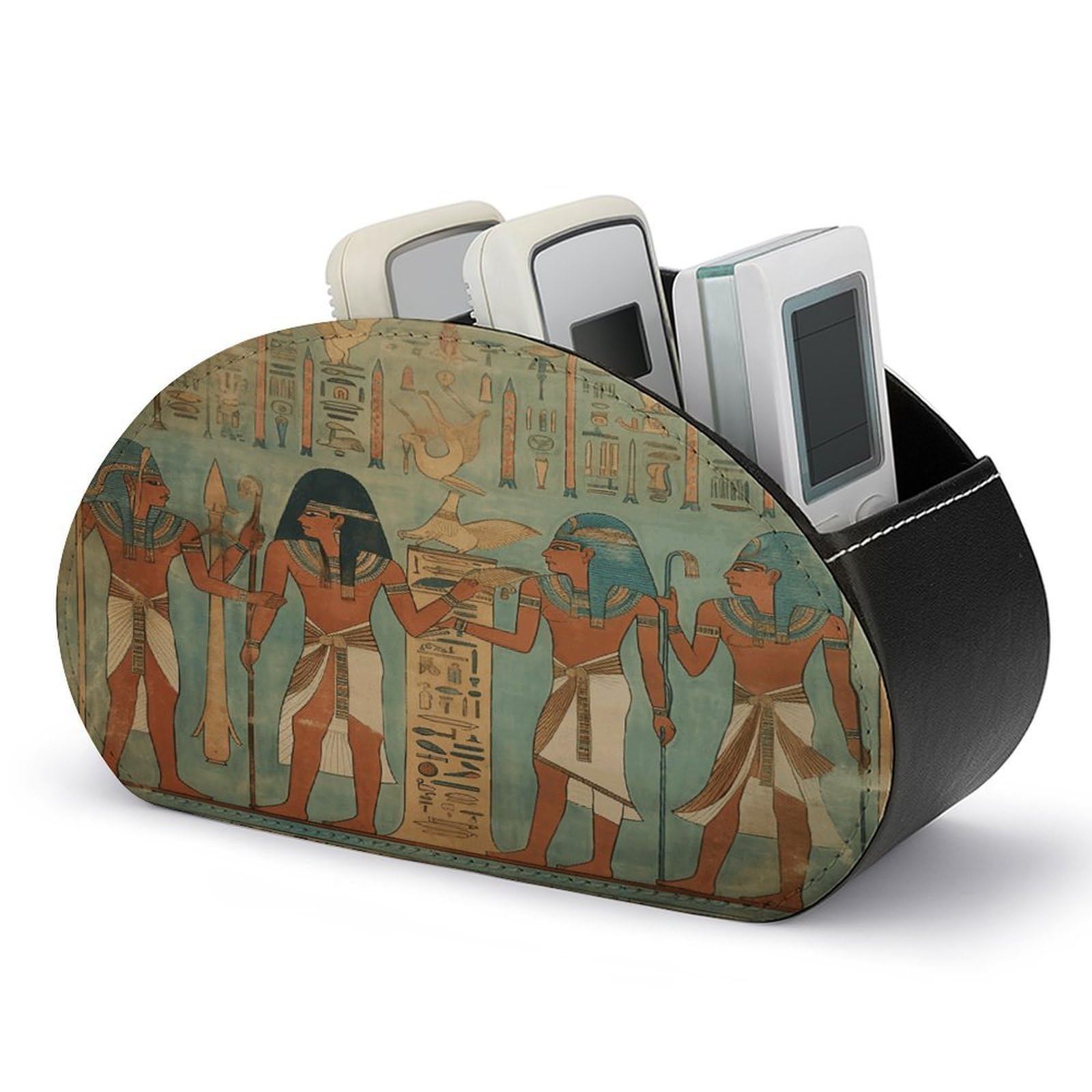 VstaDank Women in Ancient Egypt Remote Control Holder Farmhouse TV Media Remote Storage Box with 5 Compartments PU Leather Remote Caddy Desktop Organizer for Home Bedside Table Organizer