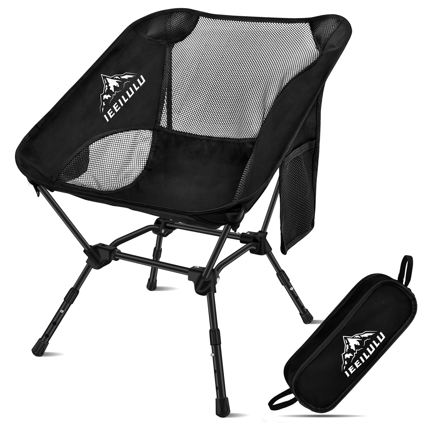 IEEILULU Sillas de Camping, Ligera Compacta Ultraligera Sillas Camping, Carga de 130 kg, para Acampada, Jardín, Pesca, Playa, Terraza (Negro-1pcs)
