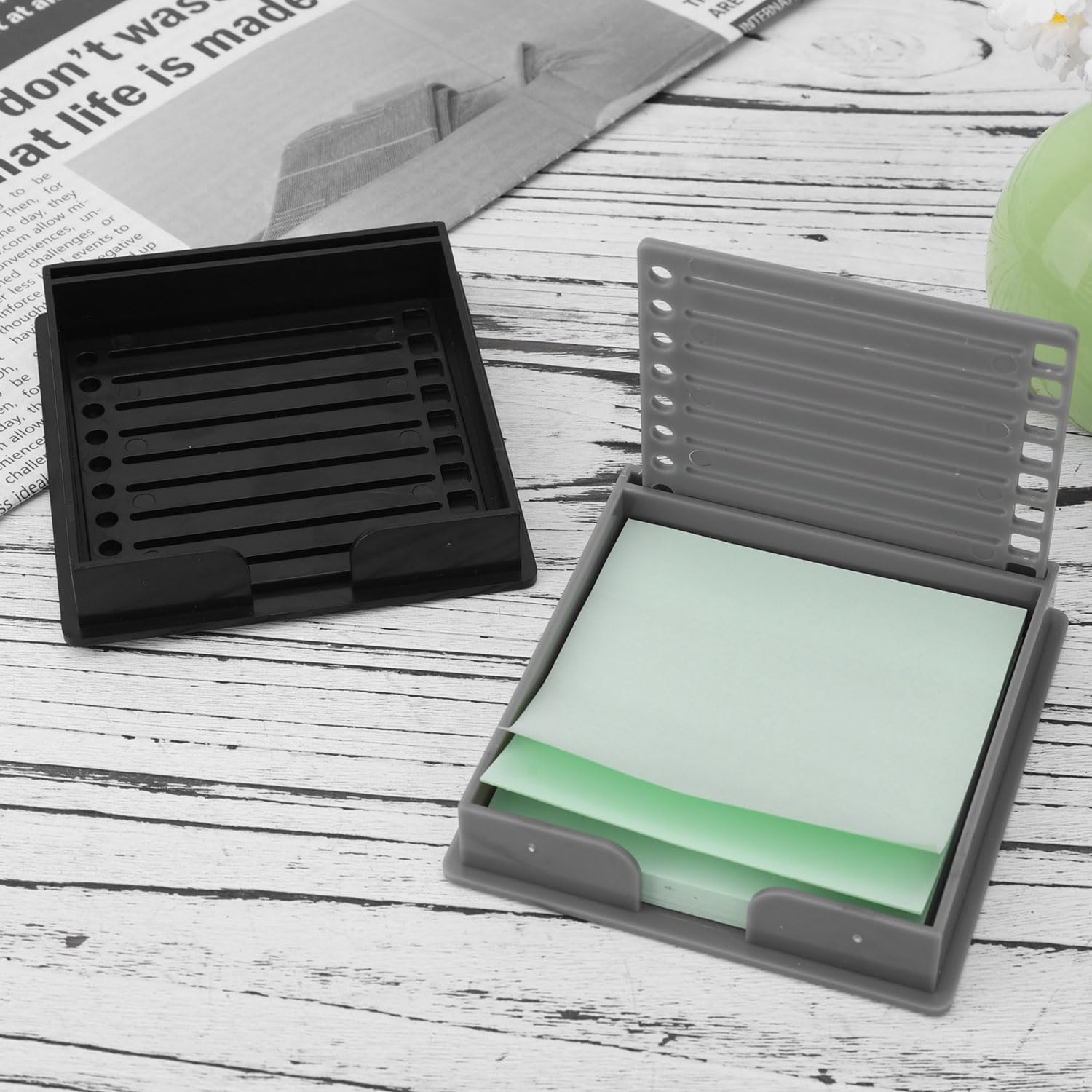 ラインステンシル付き付箋ホルダー2個。ABSプラスチックメモパッドオーガナイザー付箋ステンシルテンプレート。ホームオフィスデスクアク