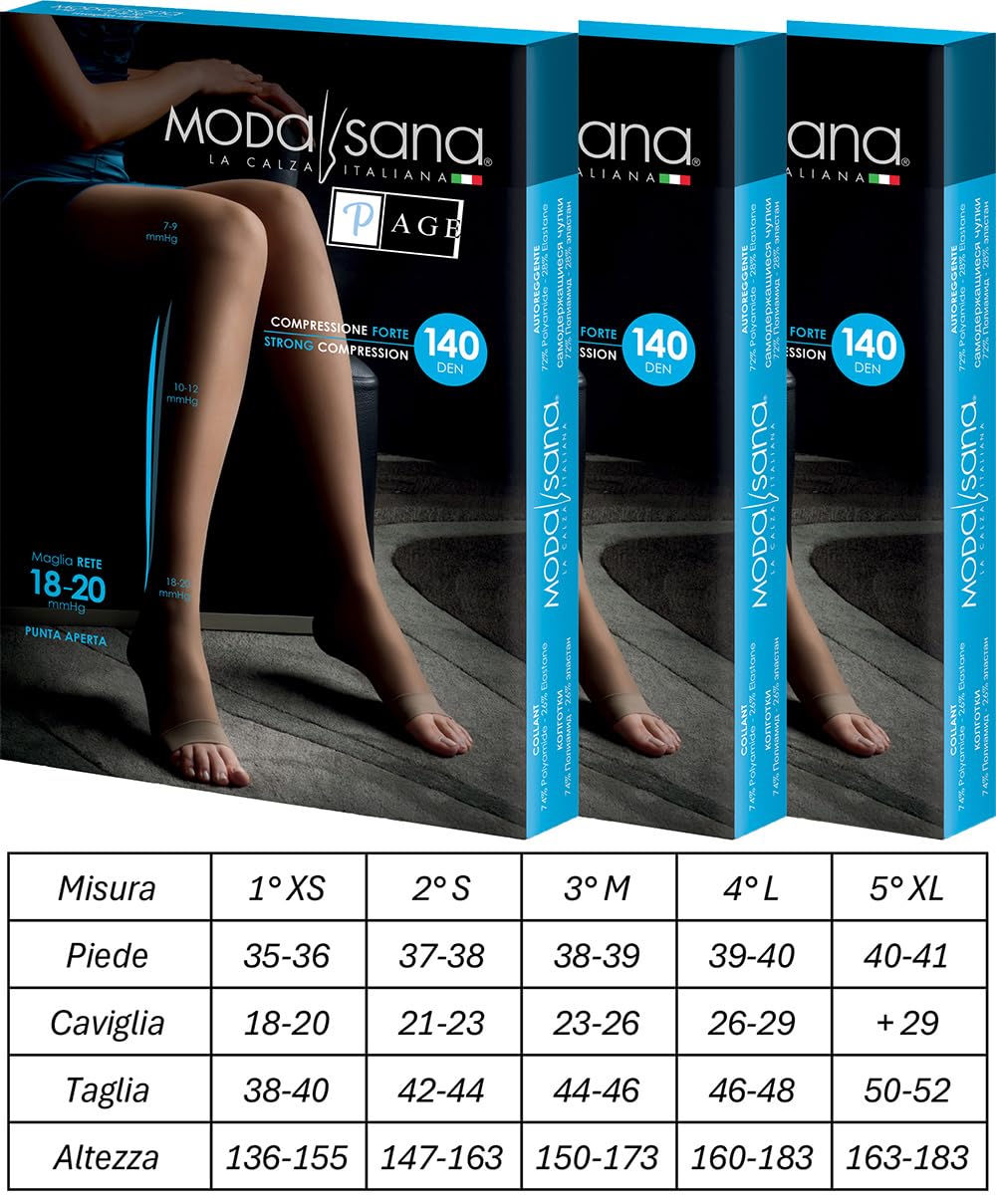 p age 3 Paia di Modasana Autoreggenti Punta Aperta 140 DEN Calze a compressione graduata 18/20 mmHg