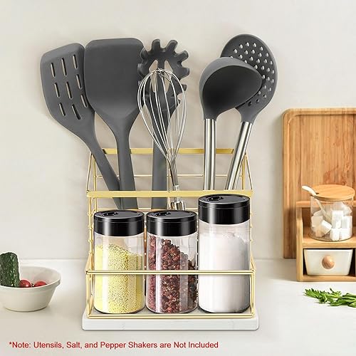 Miniatura 3 de Soporte para utensilios para encimera de cocina, soporte de utensilios de metal para saleros y pimenteros para encimera de cocina, almacenamiento de