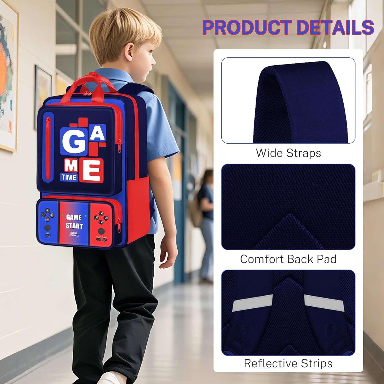 School Backpacks for Boys - Gamer Boys Backpack with Handles,Multifunctional Bookbag for Kids Teens Elementary Middle High School,17" Bookbag for Travel and Daily Use