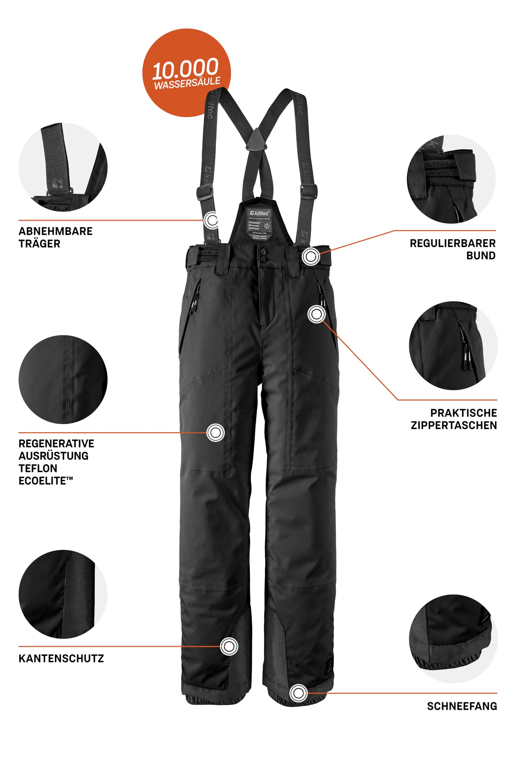 Killtec Girls Skihose 242 - Pantalones de esquí con Peto Desmontable y protección en los Bordes Niñas