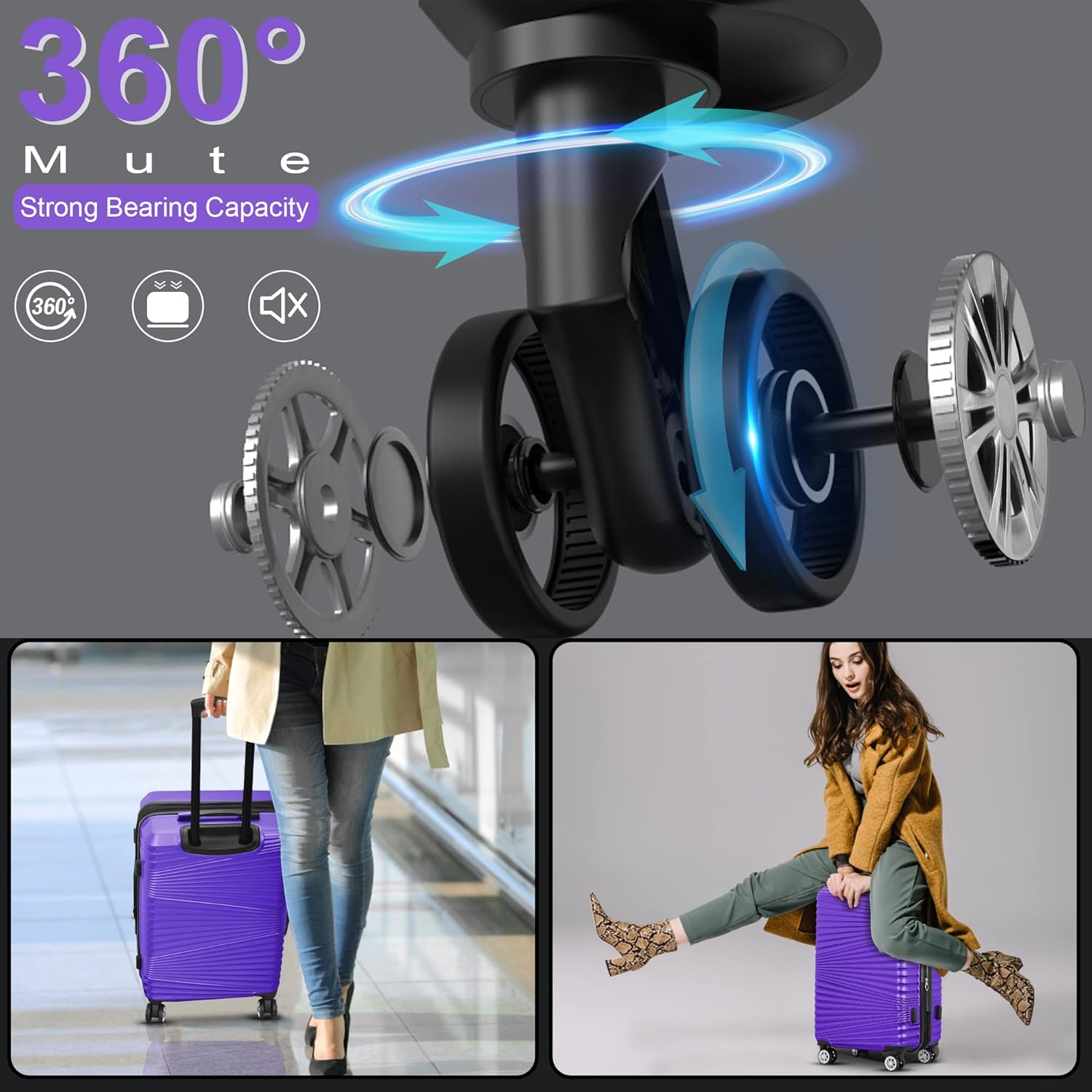 review SURFLINE Luggage Sets 3 Piece Clearance Carry On Luggage Set Expandable PC+ABS Hardside Suitcase Sets with Spinner Wheels TSA Lock (20in/24in/28in)(All Purple)